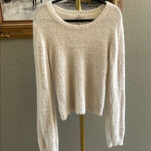 Cream Crew Neck Sweater with Textured Knit
